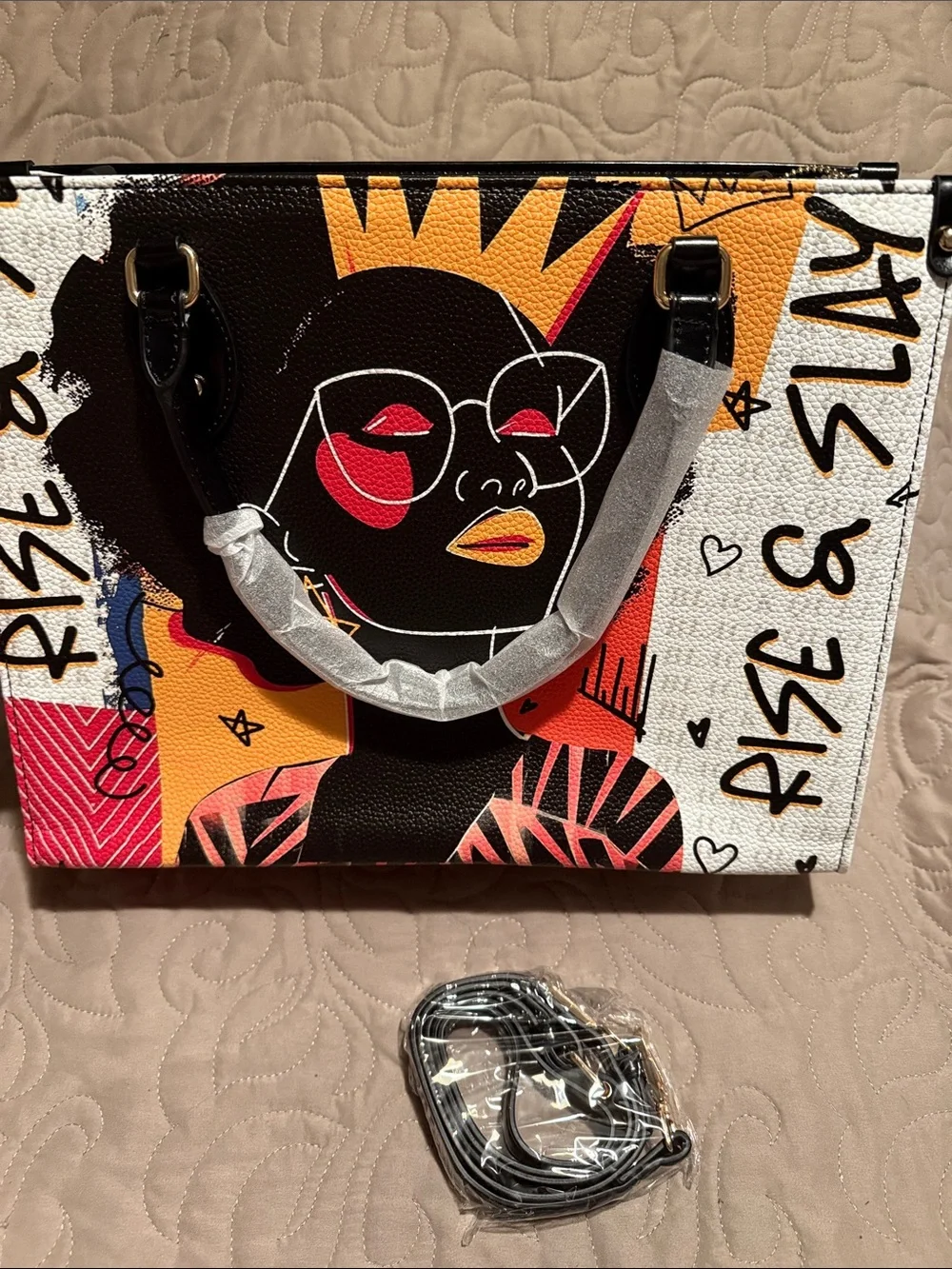 Graphic Afro-Pop Tote Bag purse in Black, Pink & Yellow
